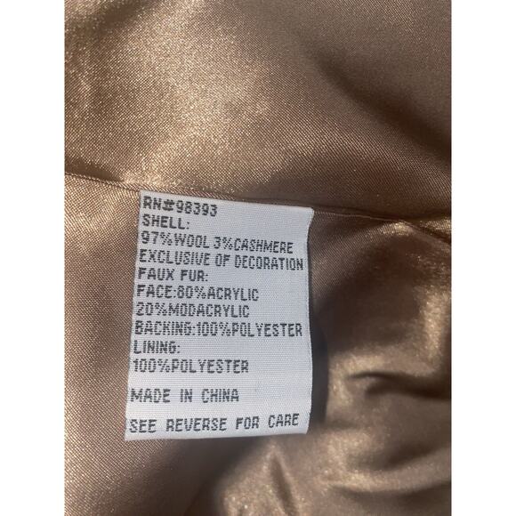 Pamela McCoy New Wool Cashmere Blend Faux Fur Jacket Tan 1X 2X Read Measurements - Picture 10 of 11